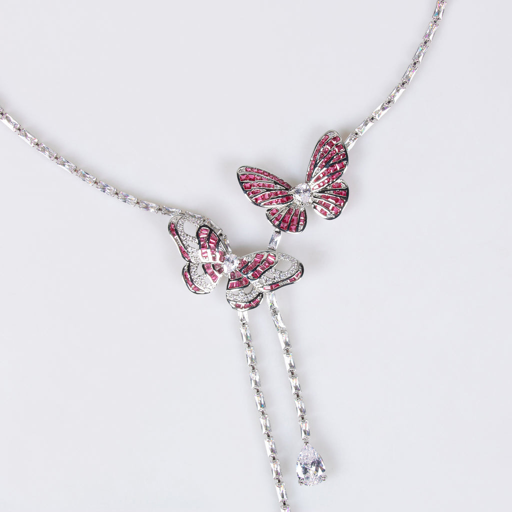 Cross-Border New Little Red Book Super Fairy Butterfly Tassel Necklace Light Luxury Butterfly Fairy Long Earrings Set Wholesale