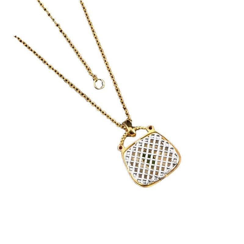 Italian Sterling Silver Gold-Plated Gemstone-Inlaid Wallet Women's Accessories Necklace Light Luxury Retro High-End Feel Women's New Necklace