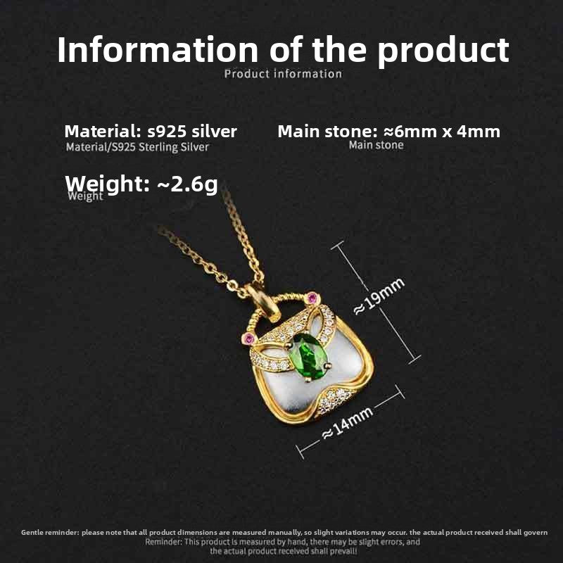 Italian Sterling Silver Gold-Plated Gemstone-Inlaid Wallet Women's Accessories Necklace Light Luxury Retro High-End Feel Women's New Necklace