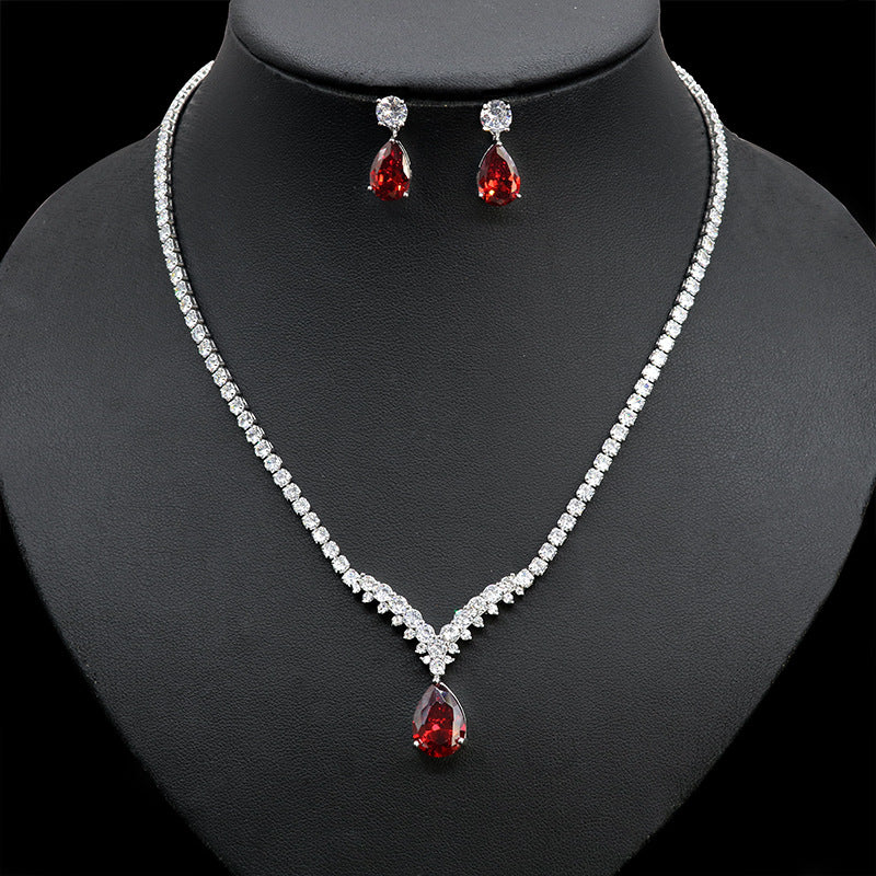 Korean Version Cross-Border Zircon Bridal Necklace Women's Versatile Earring Set Two-Piece Accessories High-Quality Elegant