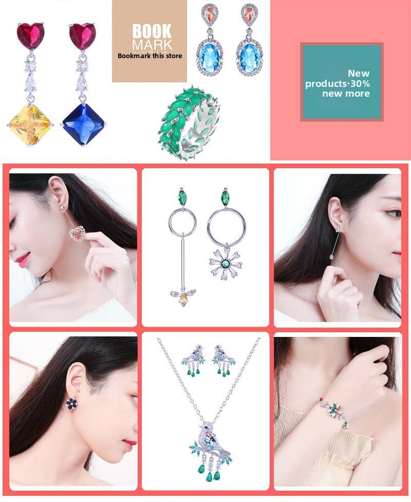 European and American Cross-Border Hot-Selling Necklace Water Drop Zircon Earrings Set Bridal Jewelry Birthday Party Banquet Accessories