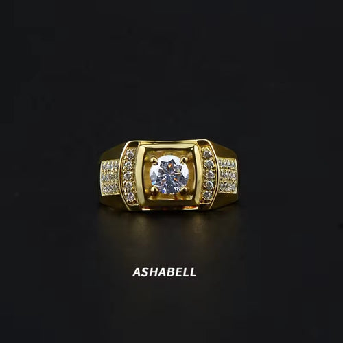 1 Carat 925 Sterling Silver D Color Moissanite Men's Ring European and American Domineering Boyfriend Ring 18K Gold Plated Men's Ring