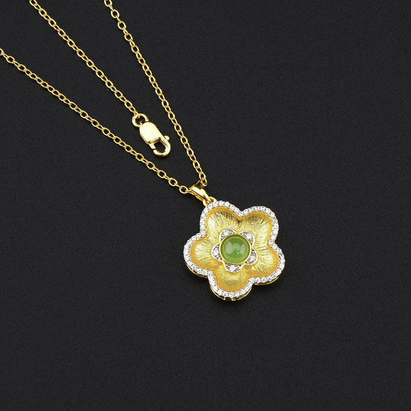 Italian Brushed Craft 925 Necklace Accessories for Women Fashion Trend Gemstone Inlaid Personalized Flower Gift Necklace