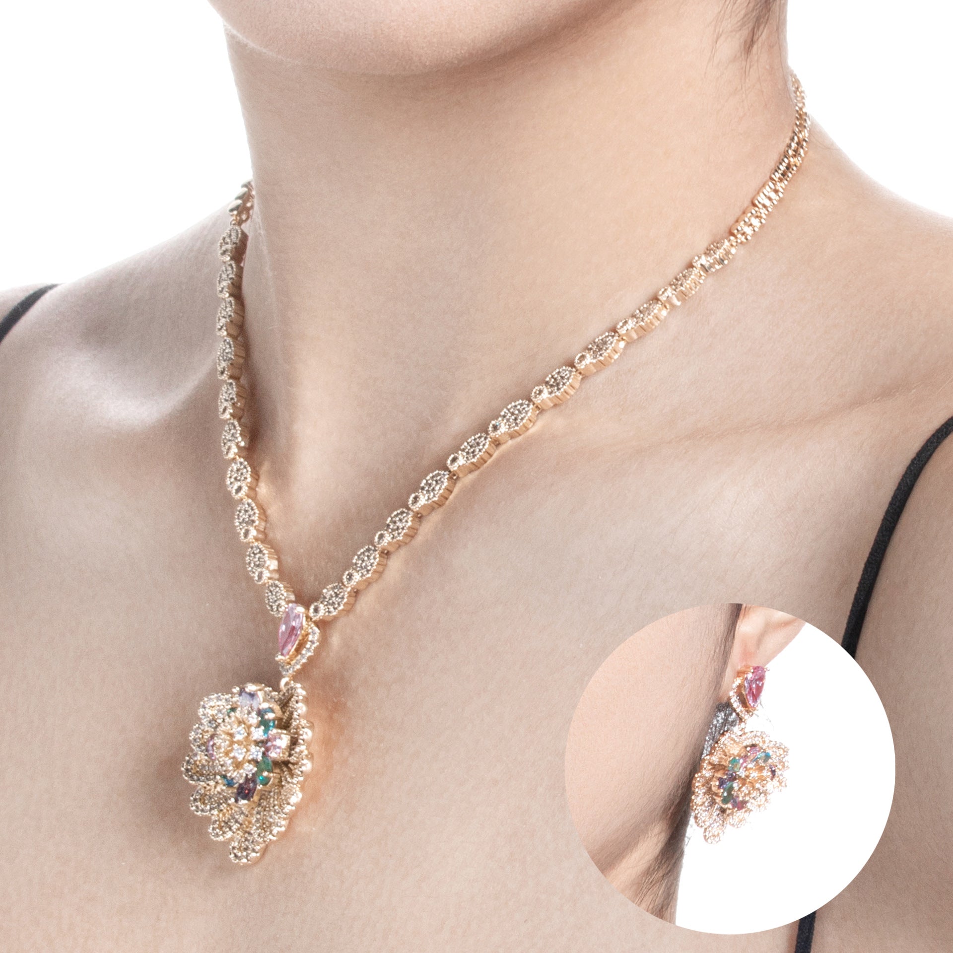 Zircon Flower Wedding Necklace Set Personality Versatile Summer New Bride Accessories Evening Fashion Set Two Pieces