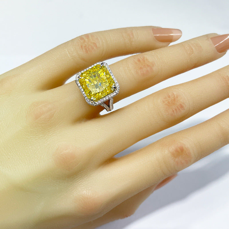 16*16mm Ice Flower Cut Zircon Ring for Women Simple Luxury Large Gemstone S925 Sterling Silver Ring Wholesale