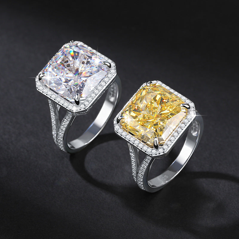 16*16mm Ice Flower Cut Zircon Ring for Women Simple Luxury Large Gemstone S925 Sterling Silver Ring Wholesale