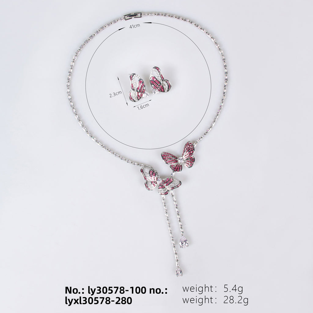 Cross-Border New Little Red Book Super Fairy Butterfly Tassel Necklace Light Luxury Butterfly Fairy Long Earrings Set Wholesale