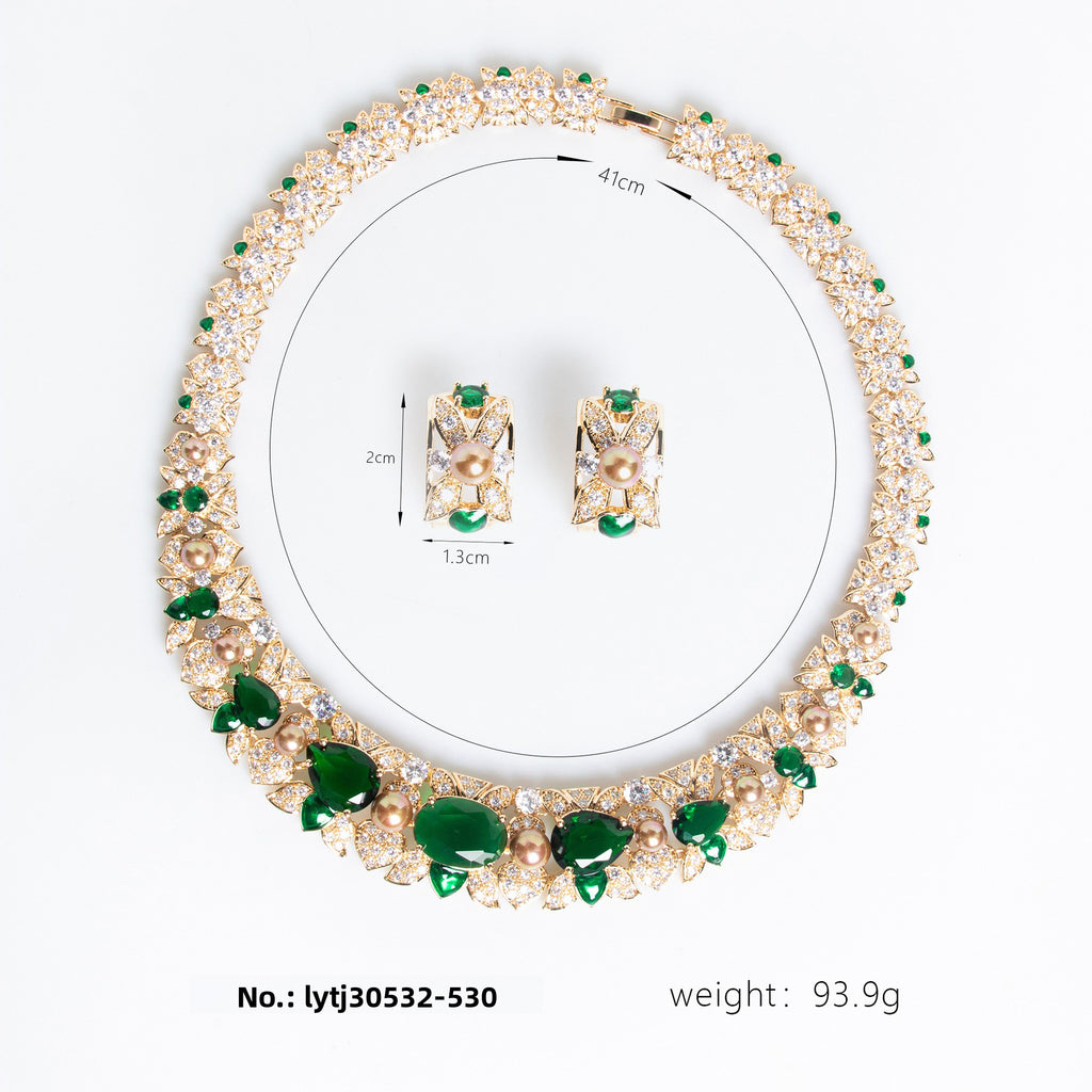 Cross-Border AliExpress Hot-Selling Heavy Craft Irregular Geometric Square Full Zircon Necklace High-End Elegant Set Jewelry