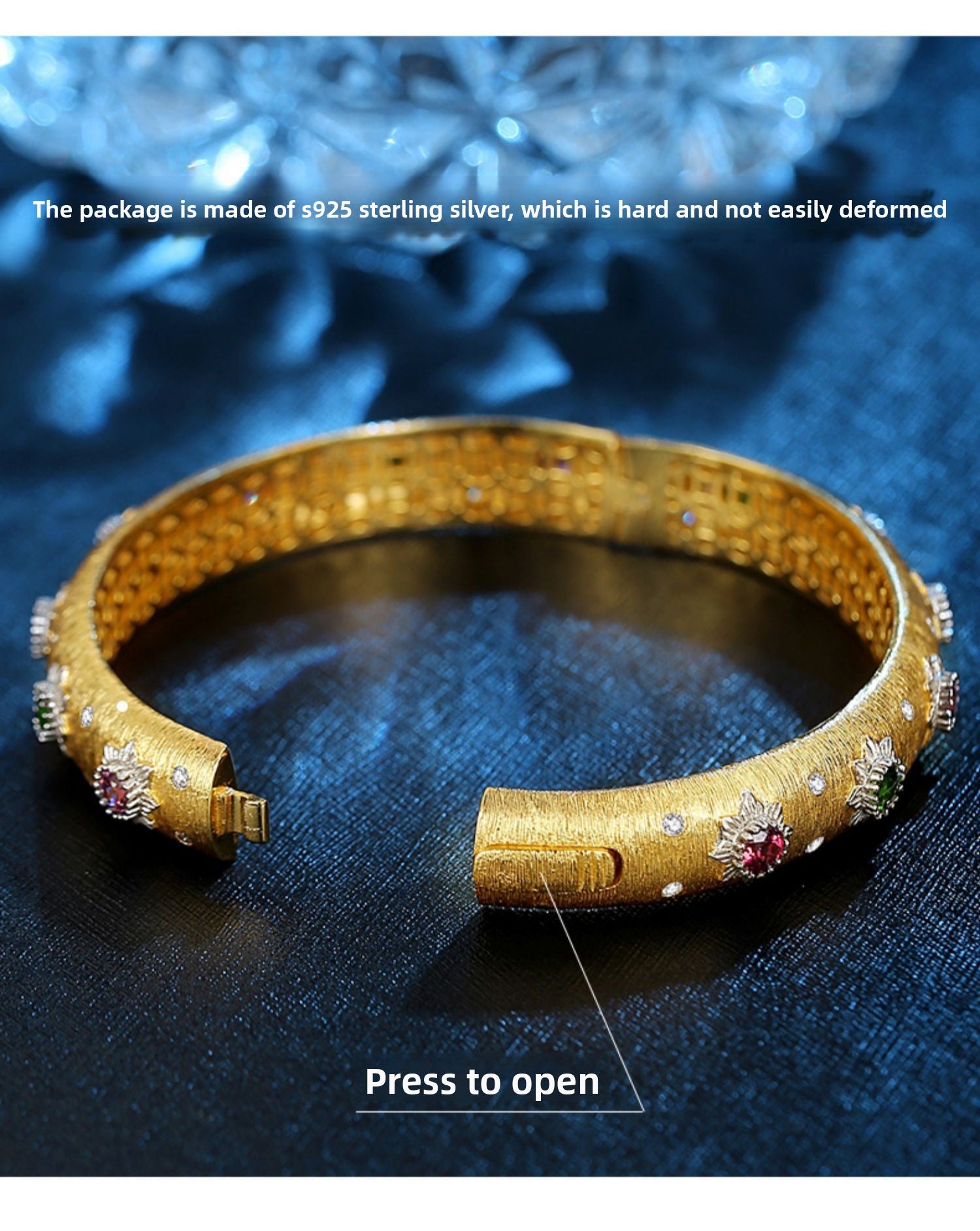 New Italian Craft Court Style Women's Brushed Bracelet Light Luxury Pure Silver Gold-Plated Gemstone High-End Niche Bracelet