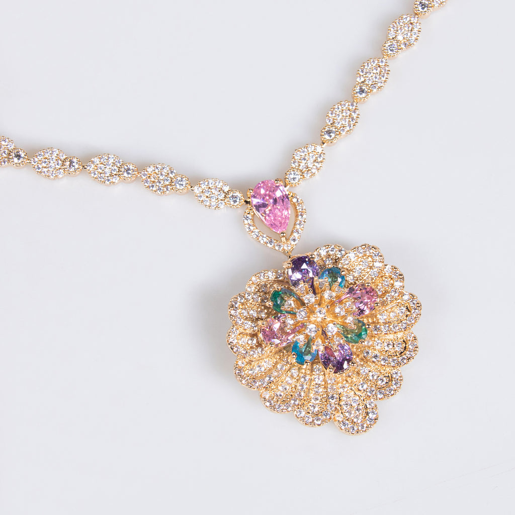 Zircon Flower Wedding Necklace Set Personality Versatile Summer New Bride Accessories Evening Fashion Set Two Pieces