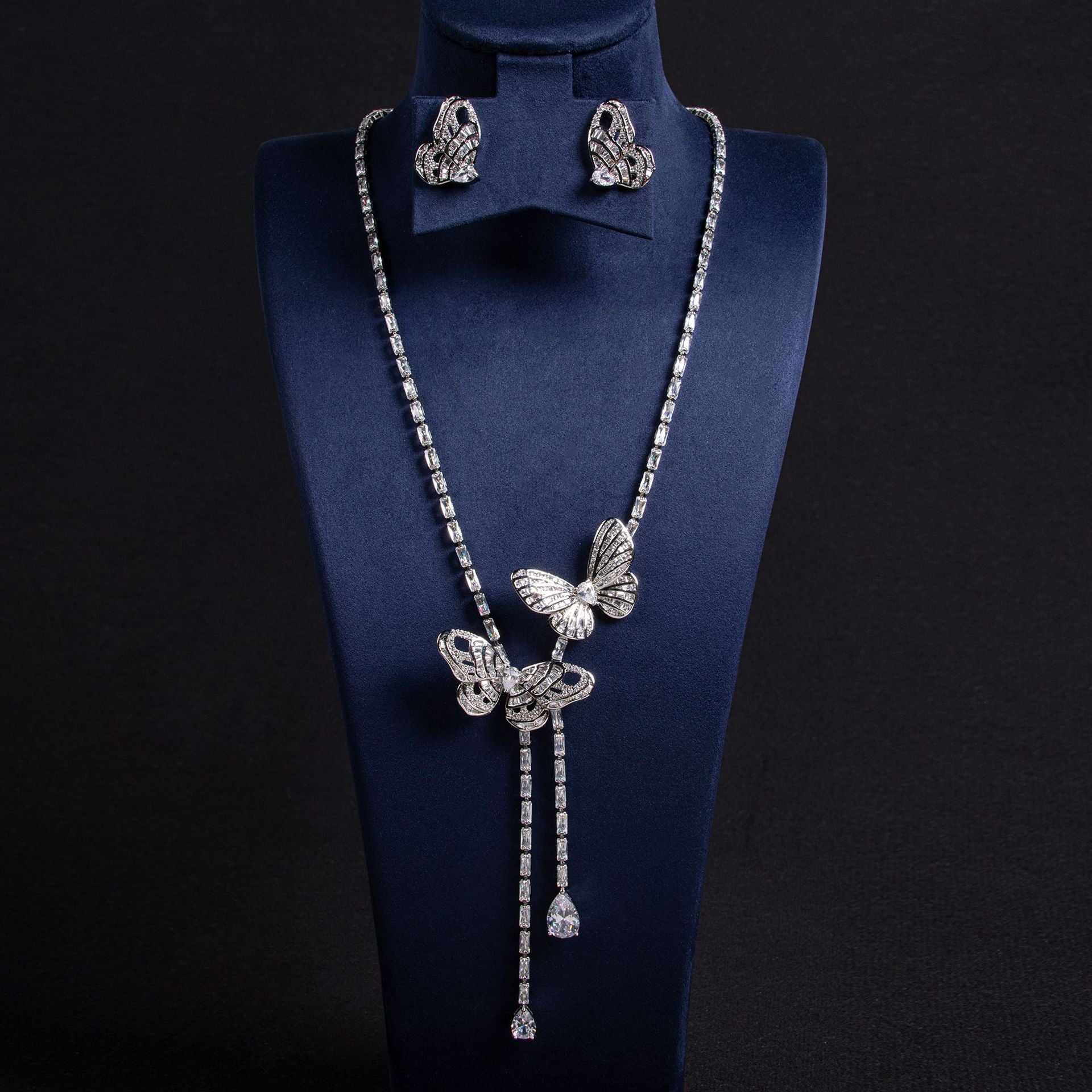 Cross-Border New Little Red Book Super Fairy Butterfly Tassel Necklace Light Luxury Butterfly Fairy Long Earrings Set Wholesale