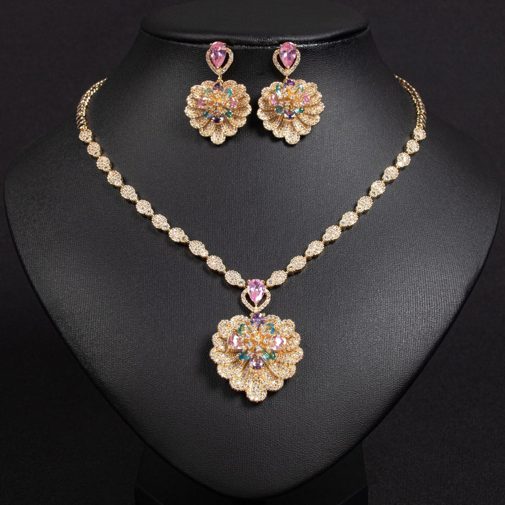 Zircon Flower Wedding Necklace Set Personality Versatile Summer New Bride Accessories Evening Fashion Set Two Pieces