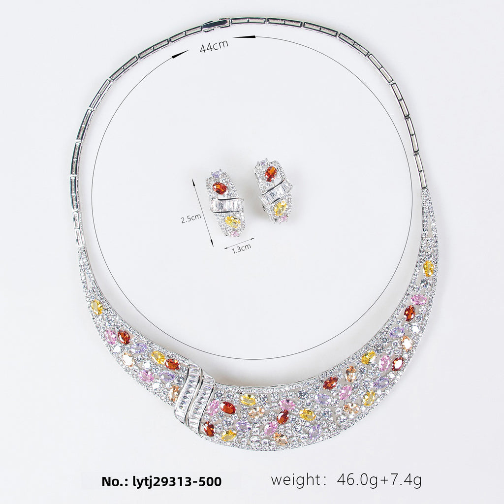 Elegant Beauty Wedding Dress Women's Luxurious Snake Bone Chain Zircon Necklace Earrings European and American Printed Set Accessories