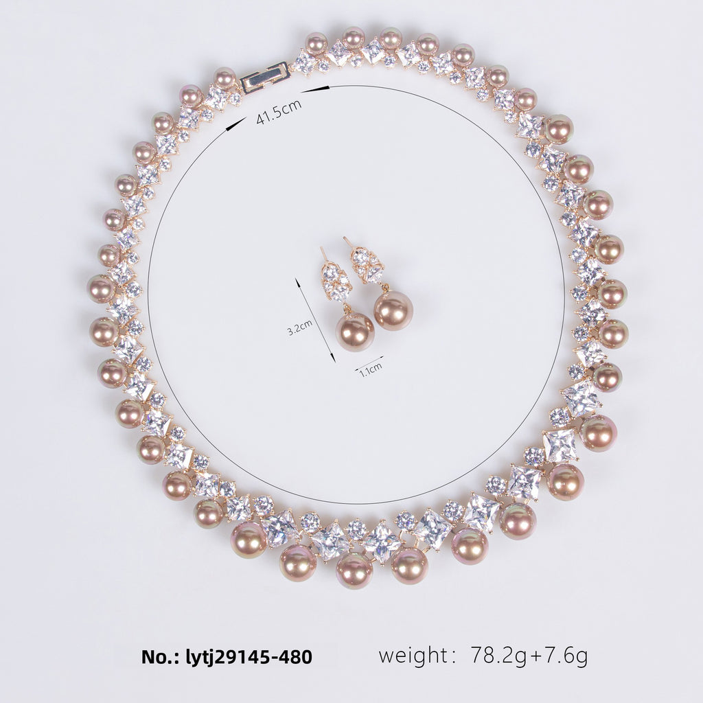 European and American Fashion Versatile Wedding Jewelry Pearl Necklace Earring Set Elegant Women's Collarbone Chain Tassel Earrings