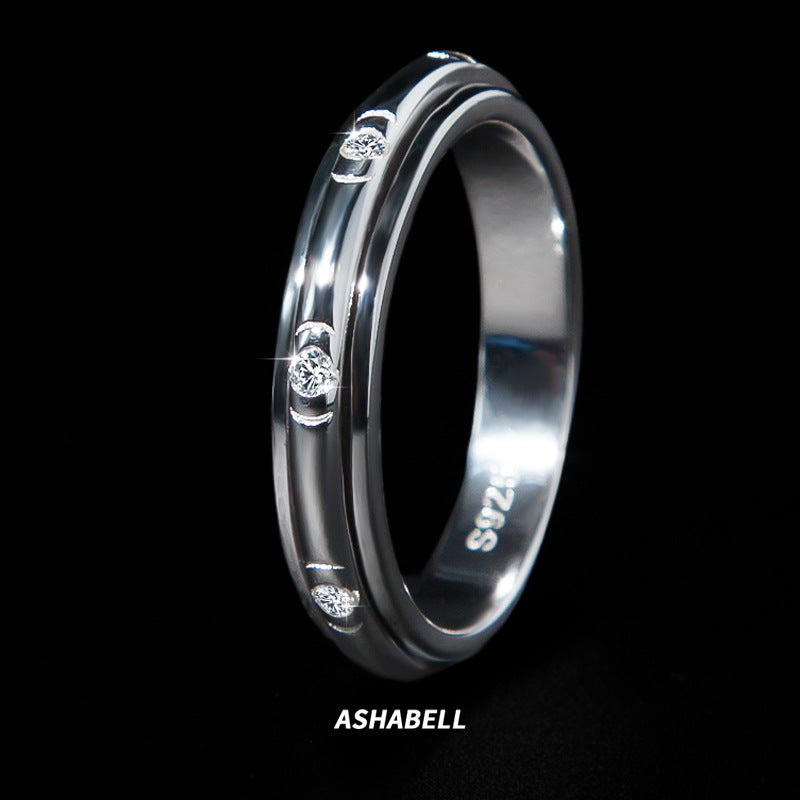 Moissanite Men's Ring S925 Sterling Silver Inlaid Diamond Men's Ring 18K White Gold Plated Fashionable Elegant Men's Diamond Ring