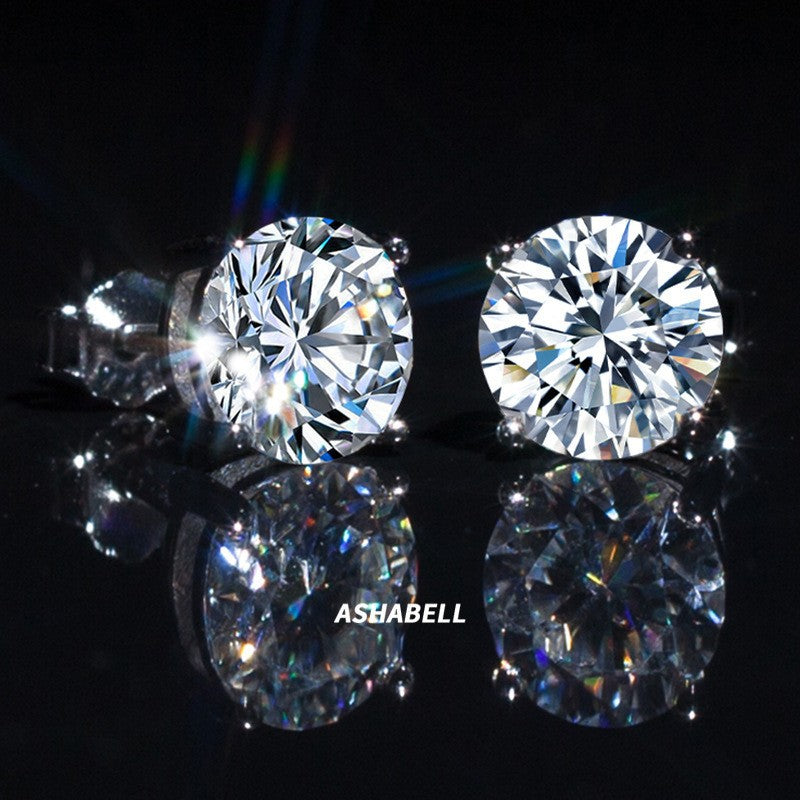 Four-Claw Moissanite Earrings High-End Simple Earrings S925 Sterling Silver Earrings for Women Blue Moissanite Earrings