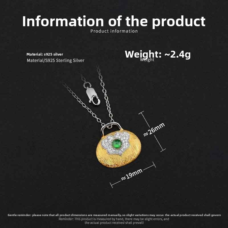 Italian Sterling Silver Gold-Plated Gemstone-Inlaid Wallet Women's Accessories Necklace Light Luxury Retro High-End Feel Women's New Necklace