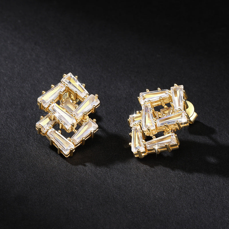New In-Stock Zircon Geometric Earrings Necklace Set High-End Fashion Versatile Square Earrings Necklace