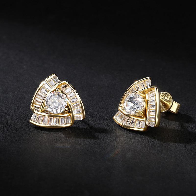 Cross-Border Fashion Elegant Light Luxury Full Diamond Exquisite Element Wind Ice Flower Cut Zircon Earrings Necklace Jewelry Set