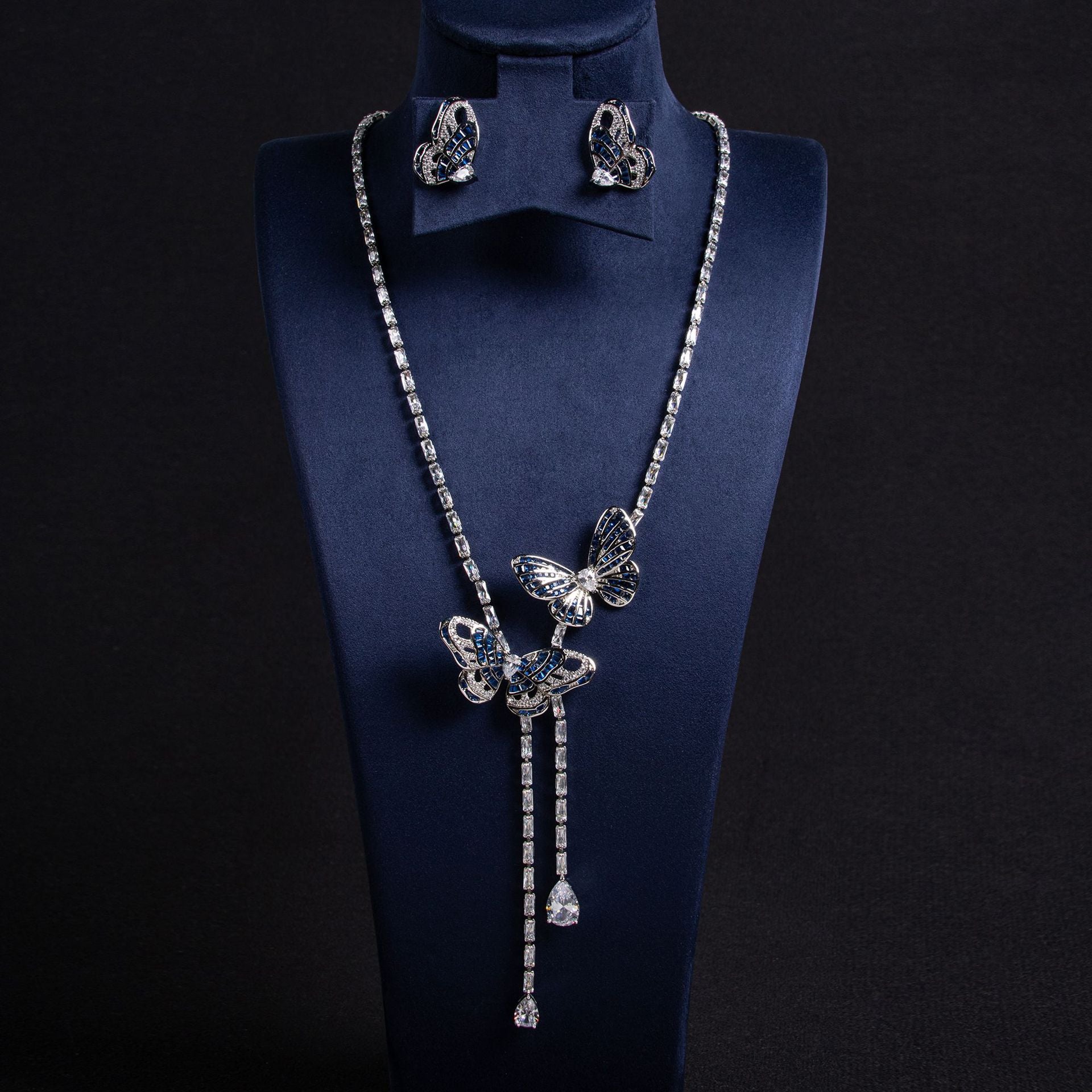 Cross-Border New Little Red Book Super Fairy Butterfly Tassel Necklace Light Luxury Butterfly Fairy Long Earrings Set Wholesale