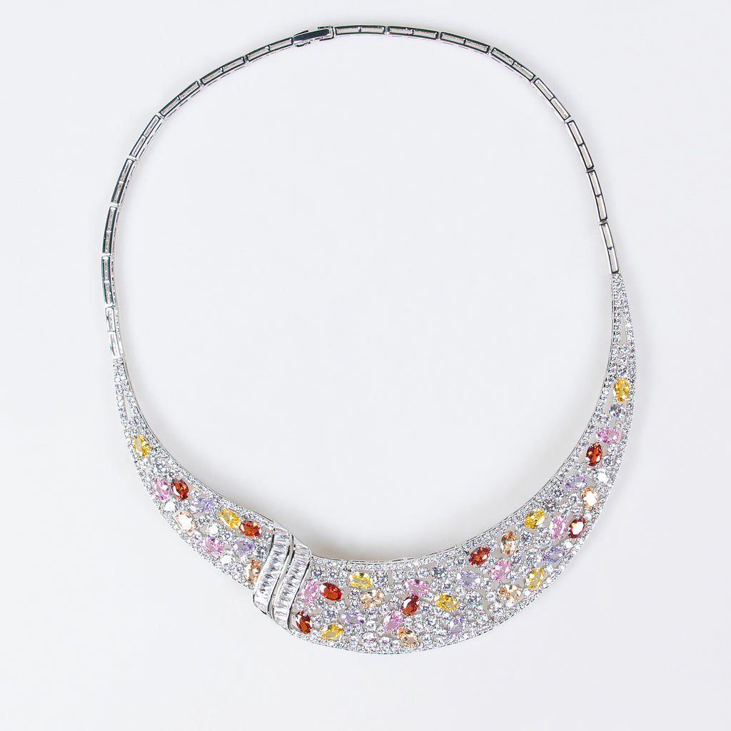 Elegant Beauty Wedding Dress Women's Luxurious Snake Bone Chain Zircon Necklace Earrings European and American Printed Set Accessories