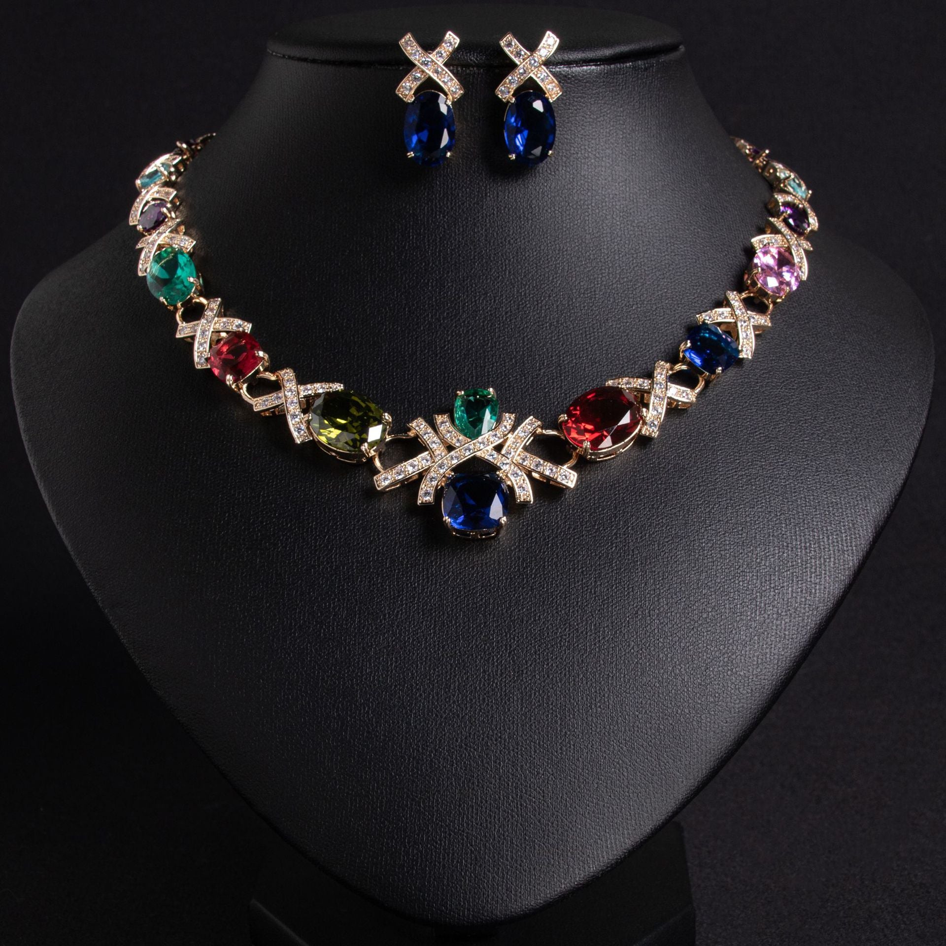 Cross-Border Jewelry Set Accessories High-End Necklace Zircon Set Luxurious Banquet Costume Necklace Set Accessories for Women