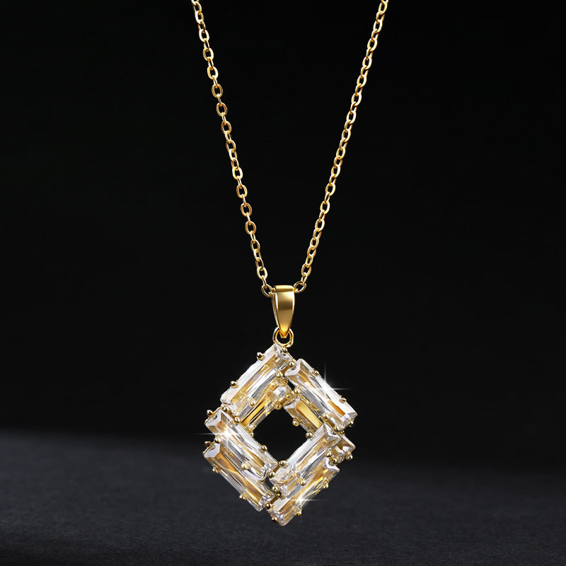New In-Stock Zircon Geometric Earrings Necklace Set High-End Fashion Versatile Square Earrings Necklace