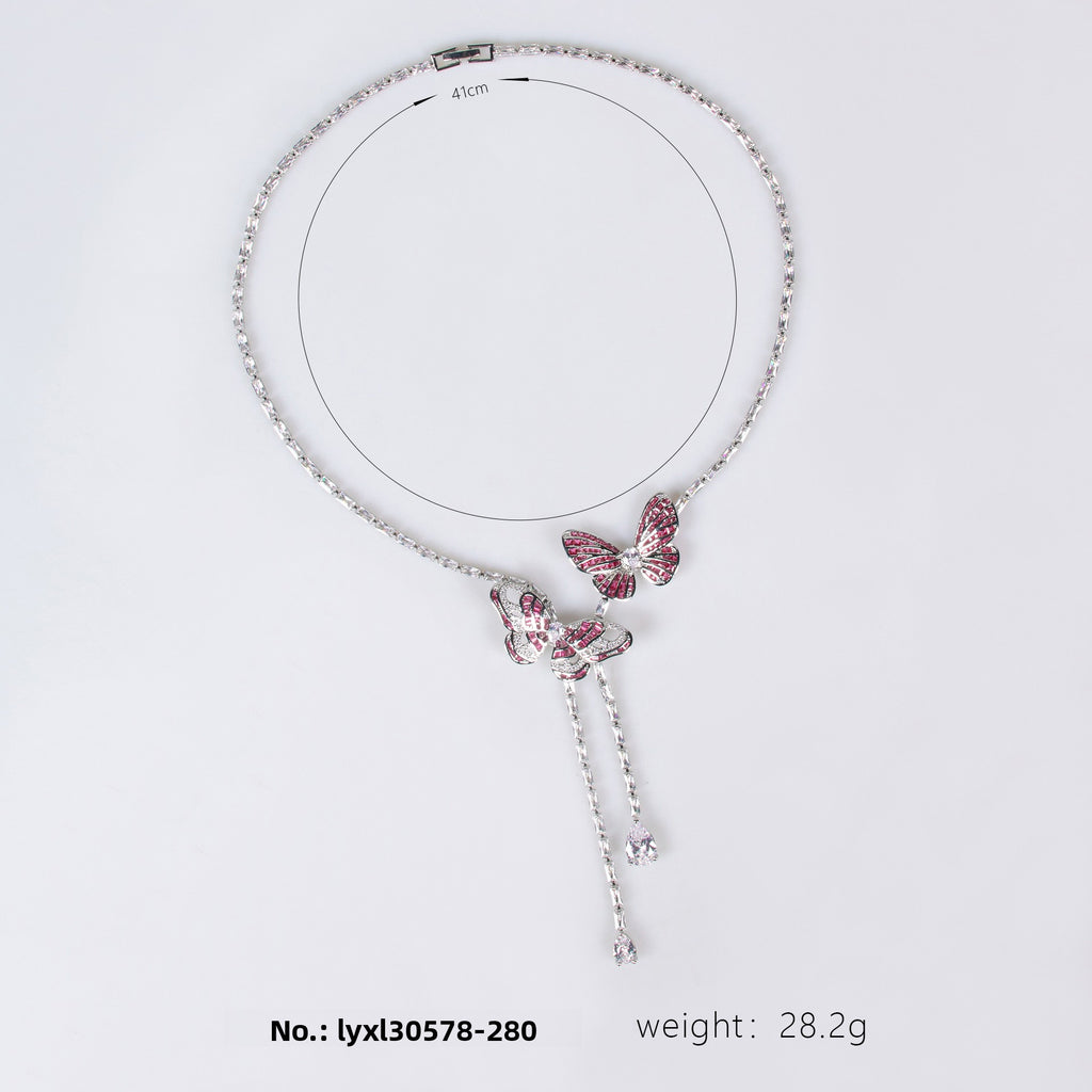 Cross-Border New Little Red Book Super Fairy Butterfly Tassel Necklace Light Luxury Butterfly Fairy Long Earrings Set Wholesale