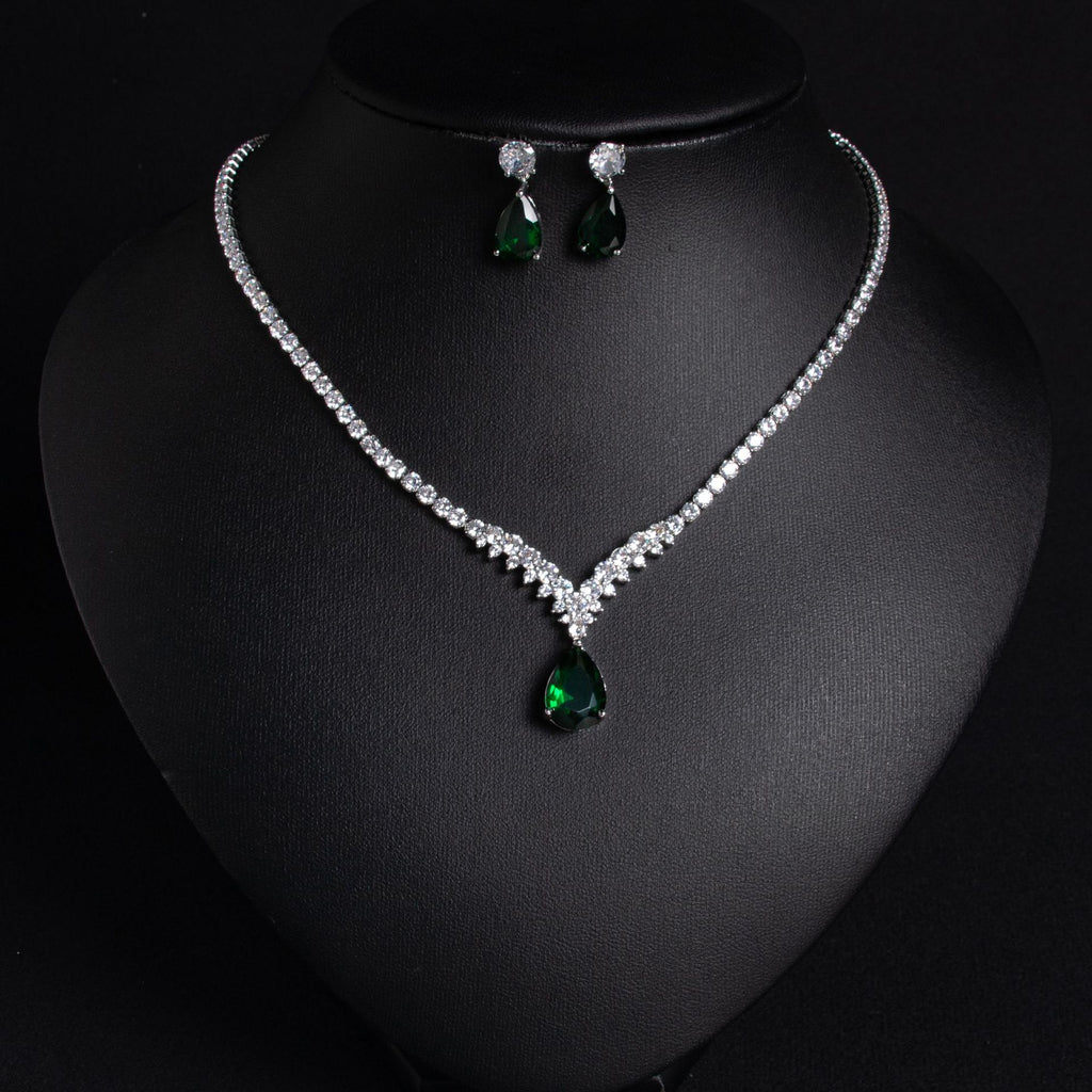 Korean Version Cross-Border Zircon Bridal Necklace Women's Versatile Earring Set Two-Piece Accessories High-Quality Elegant