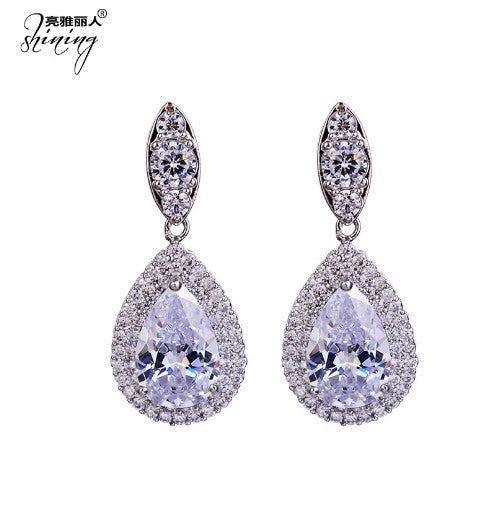 European and American Trend Bridal Set Water Drop Necklace TikTok Same Style Zircon Tassel Earrings Wedding Jewelry Accessories