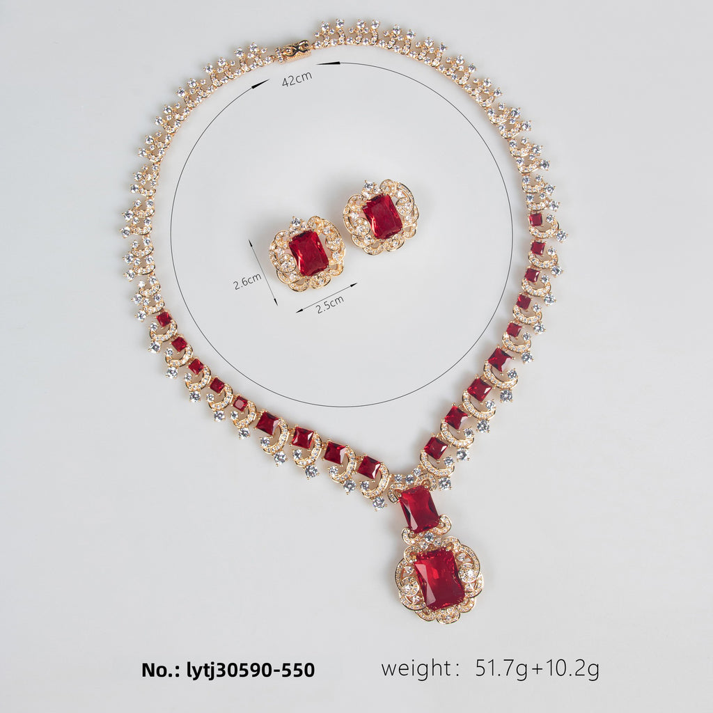 European and American Retro Zircon Necklace Set Cross-Border Jewelry High-End Niche Versatile Earrings Necklace Accessories