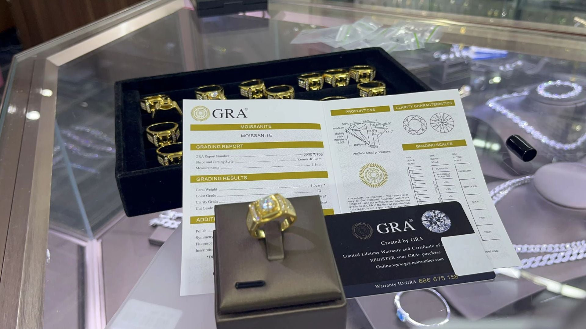 1 Carat 925 Sterling Silver D Color Moissanite Men's Ring European and American Domineering Boyfriend Ring 18K Gold Plated Men's Ring