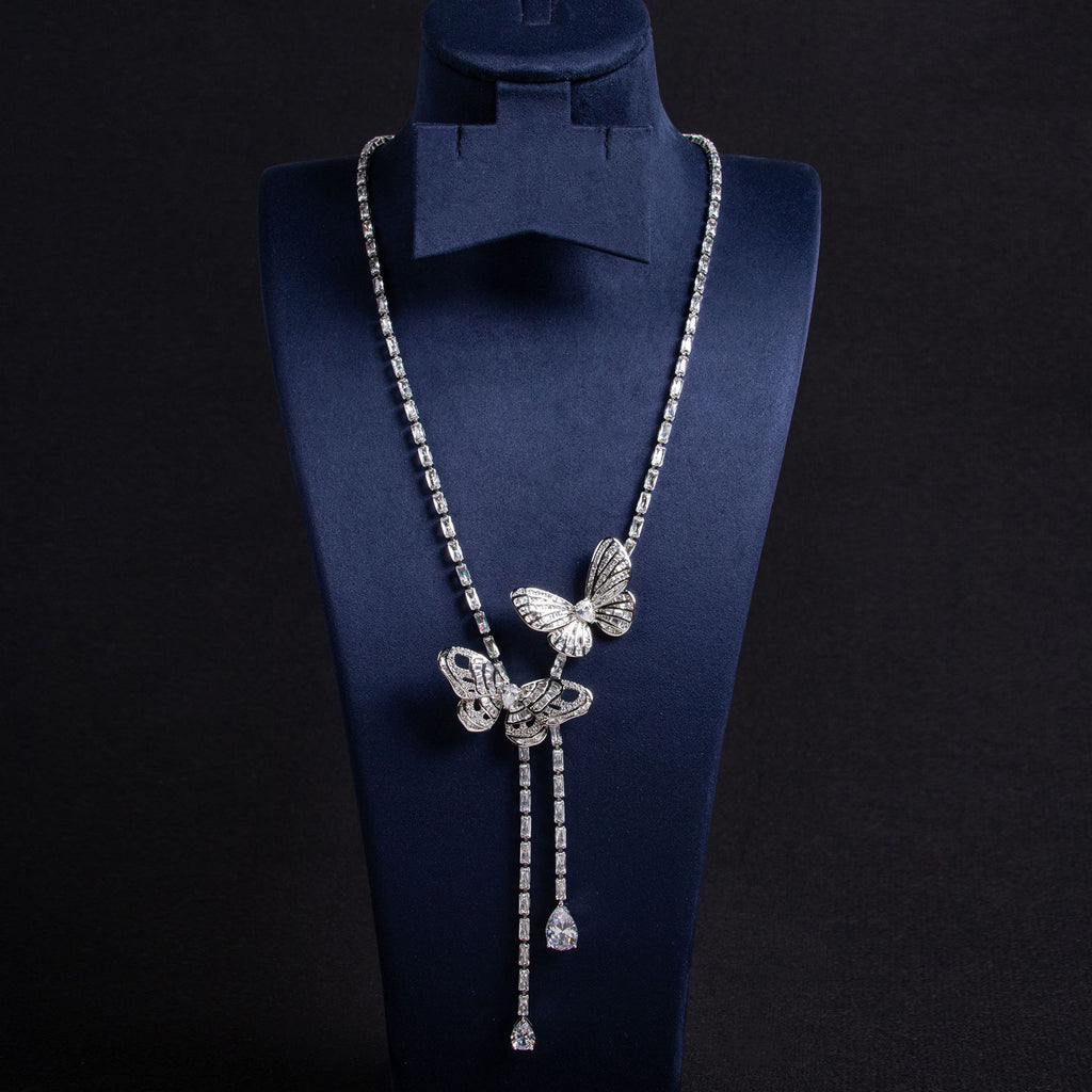 Cross-Border New Little Red Book Super Fairy Butterfly Tassel Necklace Light Luxury Butterfly Fairy Long Earrings Set Wholesale