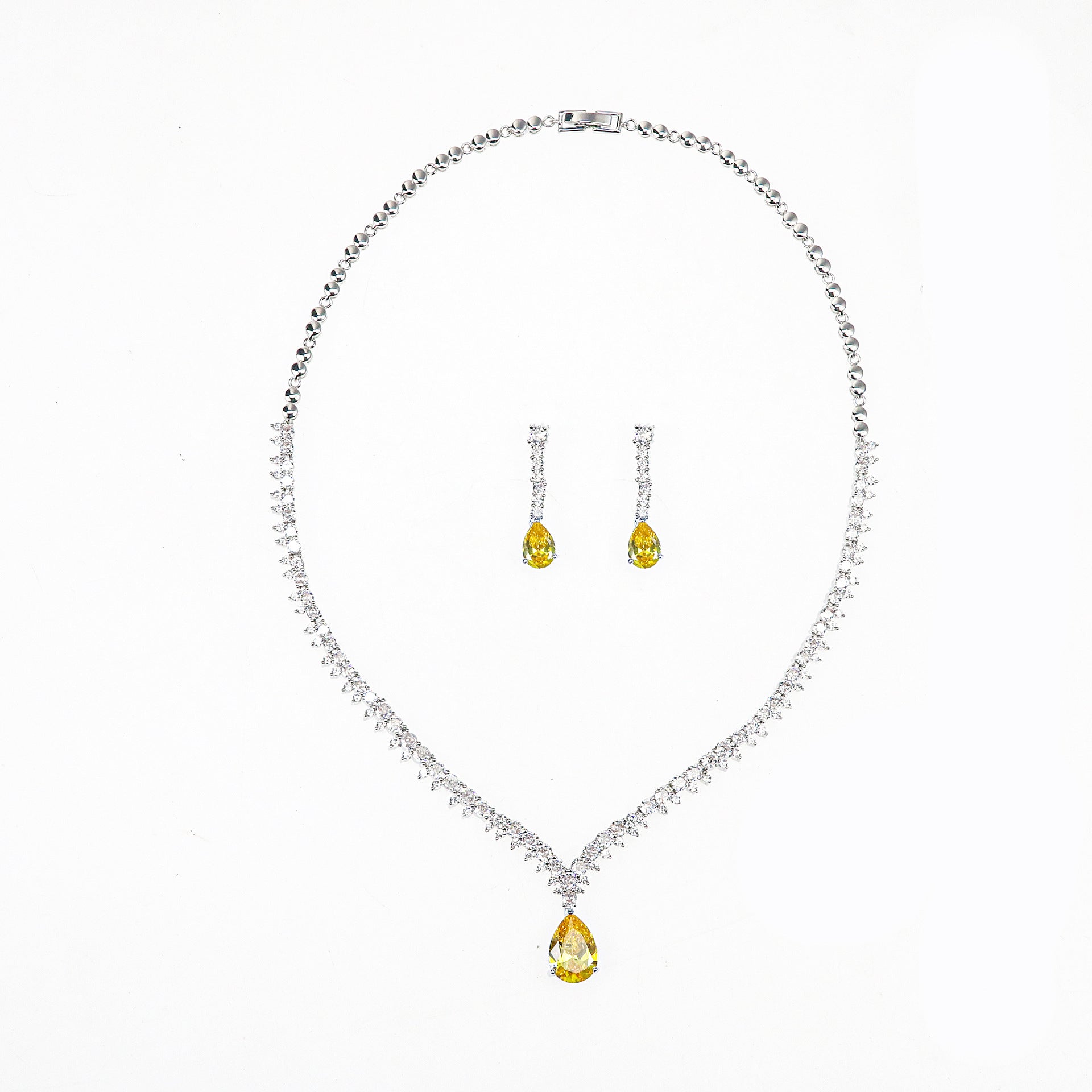 AliExpress Cross-Border Hot-Selling Korean Version 3A Water Drop Pendant Zircon Necklace Earrings Simple Casual Bride Jewelry Set