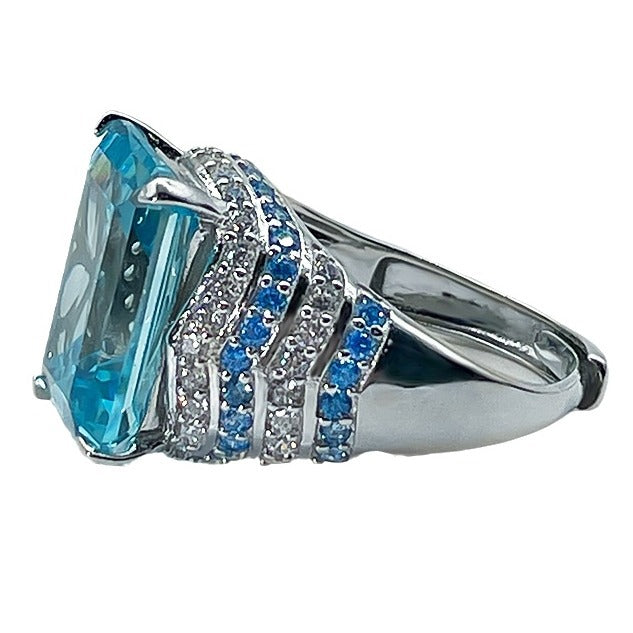 Sterling Silver 925 Large Luxury Diamond Zirconia Sapphire Ring Women's Sapphire Ring