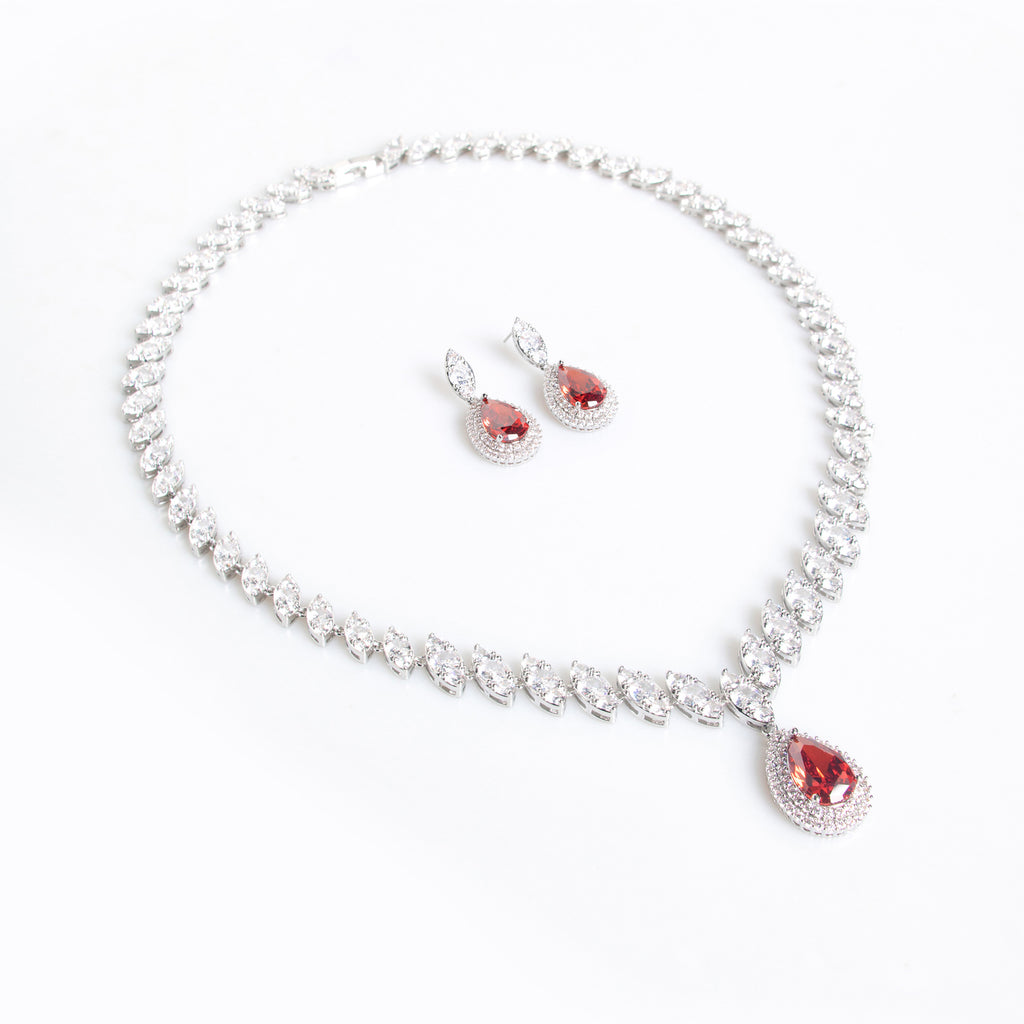 European and American Trend Bridal Set Water Drop Necklace TikTok Same Style Zircon Tassel Earrings Wedding Jewelry Accessories