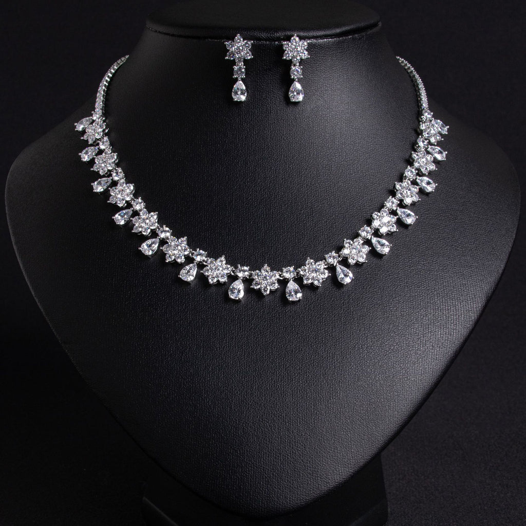 Cross-Border New Colorful Treasure Bridal Zircon Jewelry Set Inlaid with AAA Zircon Bridal Necklace Earrings Two-Piece Set