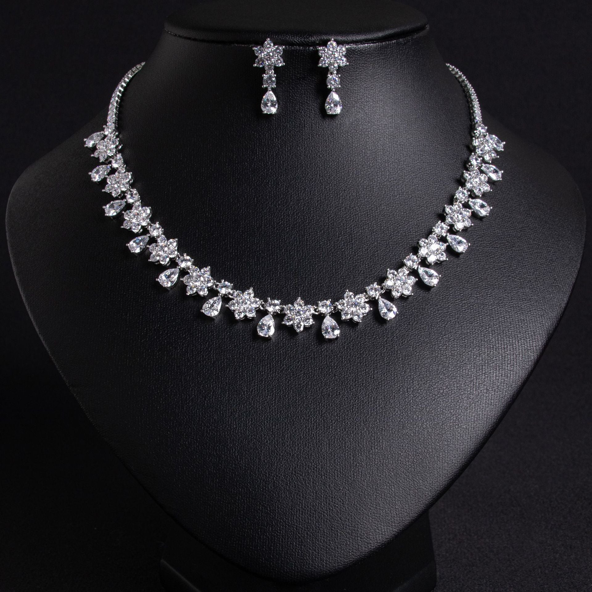 Cross-Border New Colorful Treasure Bridal Zircon Jewelry Set Inlaid with AAA Zircon Bridal Necklace Earrings Two-Piece Set