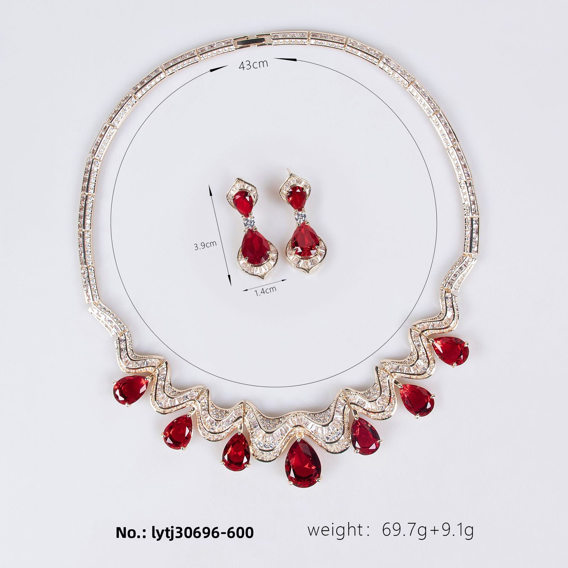 European and American Fashion Bridal Wedding Dress Water Drop Shape High-end Zircon Light Luxury Necklace and Earring Set