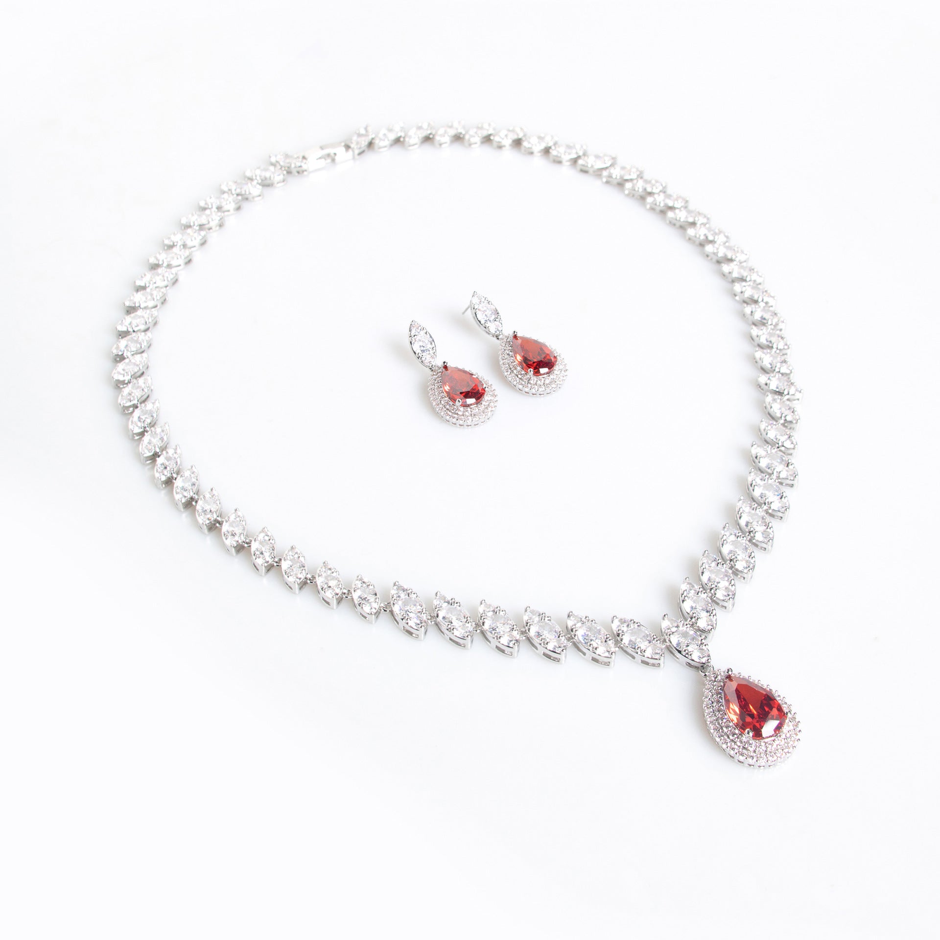 European and American Trend Bridal Set Water Drop Necklace TikTok Same Style Zircon Tassel Earrings Wedding Jewelry Accessories