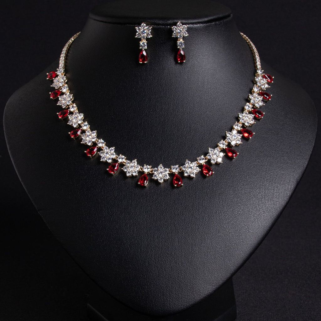 Cross-Border New Colorful Treasure Bridal Zircon Jewelry Set Inlaid with AAA Zircon Bridal Necklace Earrings Two-Piece Set