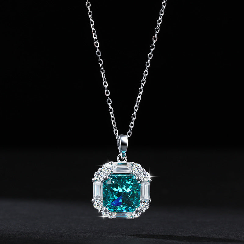 Paraiba Ice Flower Cut Zirconia Earrings Necklace Jewelry Set S925 Sterling Silver Sapphire Earrings Necklace