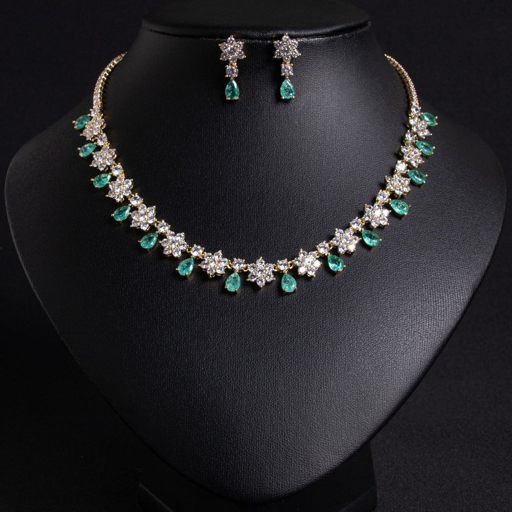 Cross-Border New Colorful Treasure Bridal Zircon Jewelry Set Inlaid with AAA Zircon Bridal Necklace Earrings Two-Piece Set