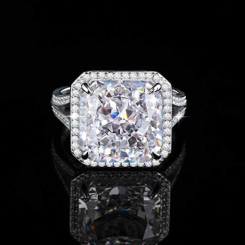 16*16mm Ice Flower Cut Zircon Ring for Women Simple Luxury Large Gemstone S925 Sterling Silver Ring Wholesale