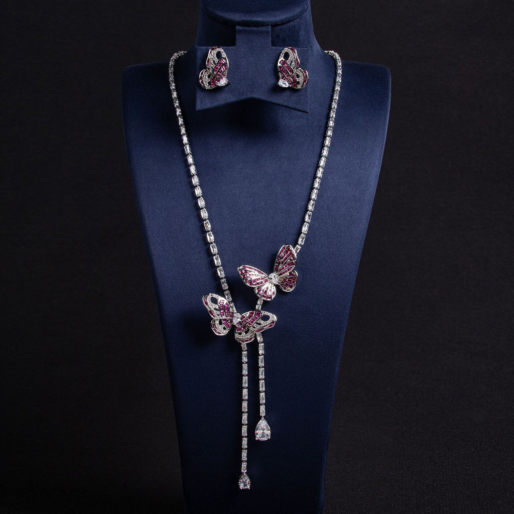 Cross-Border New Little Red Book Super Fairy Butterfly Tassel Necklace Light Luxury Butterfly Fairy Long Earrings Set Wholesale