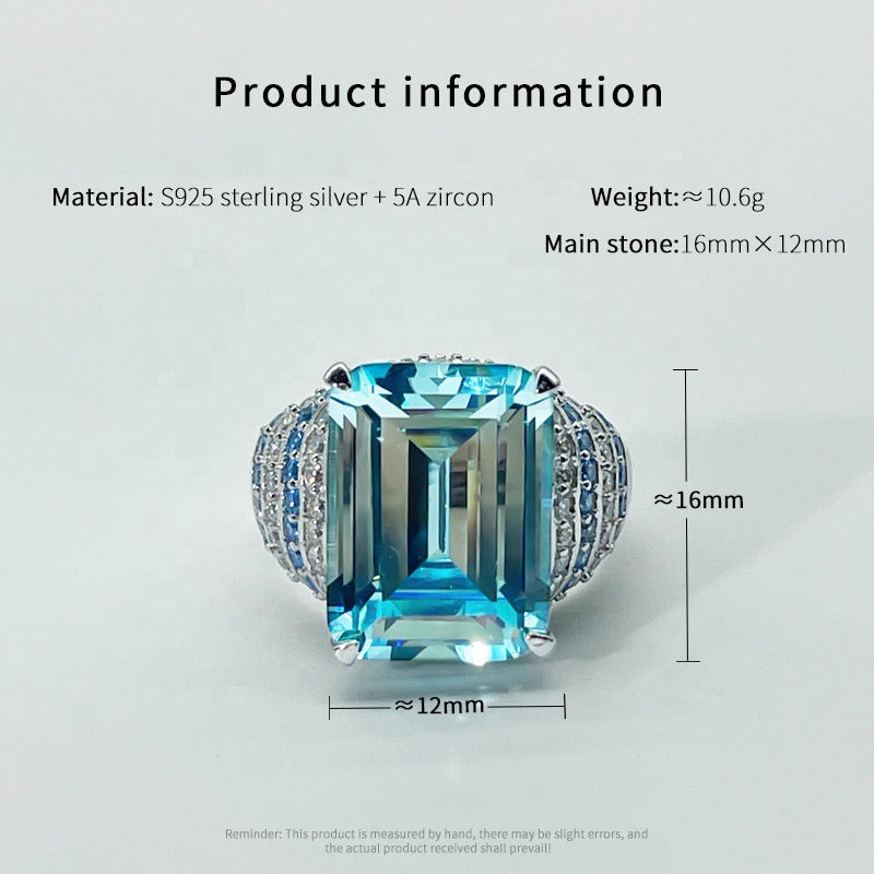 Sterling Silver 925 Large Luxury Diamond Zirconia Sapphire Ring Women's Sapphire Ring