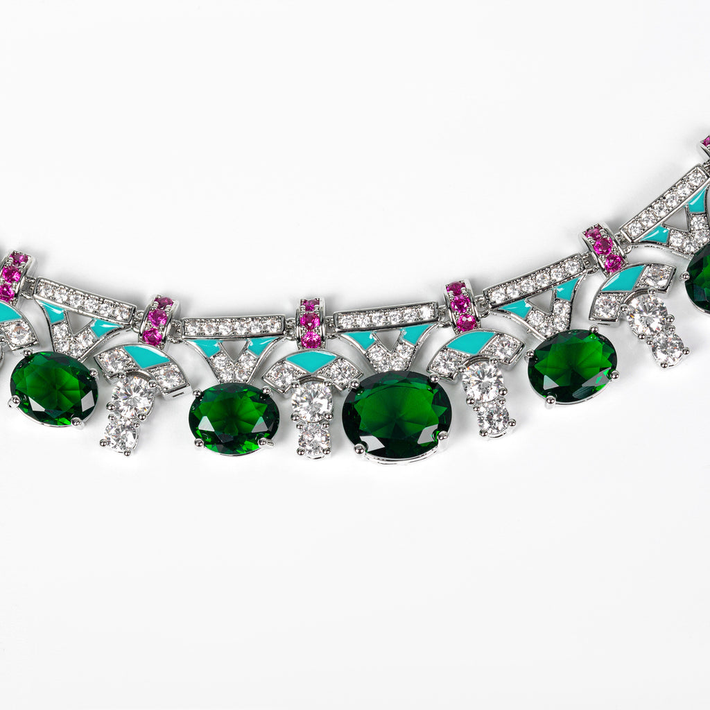 Cross-Border Same Style Necklace Irregular Pink Gem Luxurious Oil Drip Craft High-End Feel Women's Evening Collarbone Chain Jewelry for Women