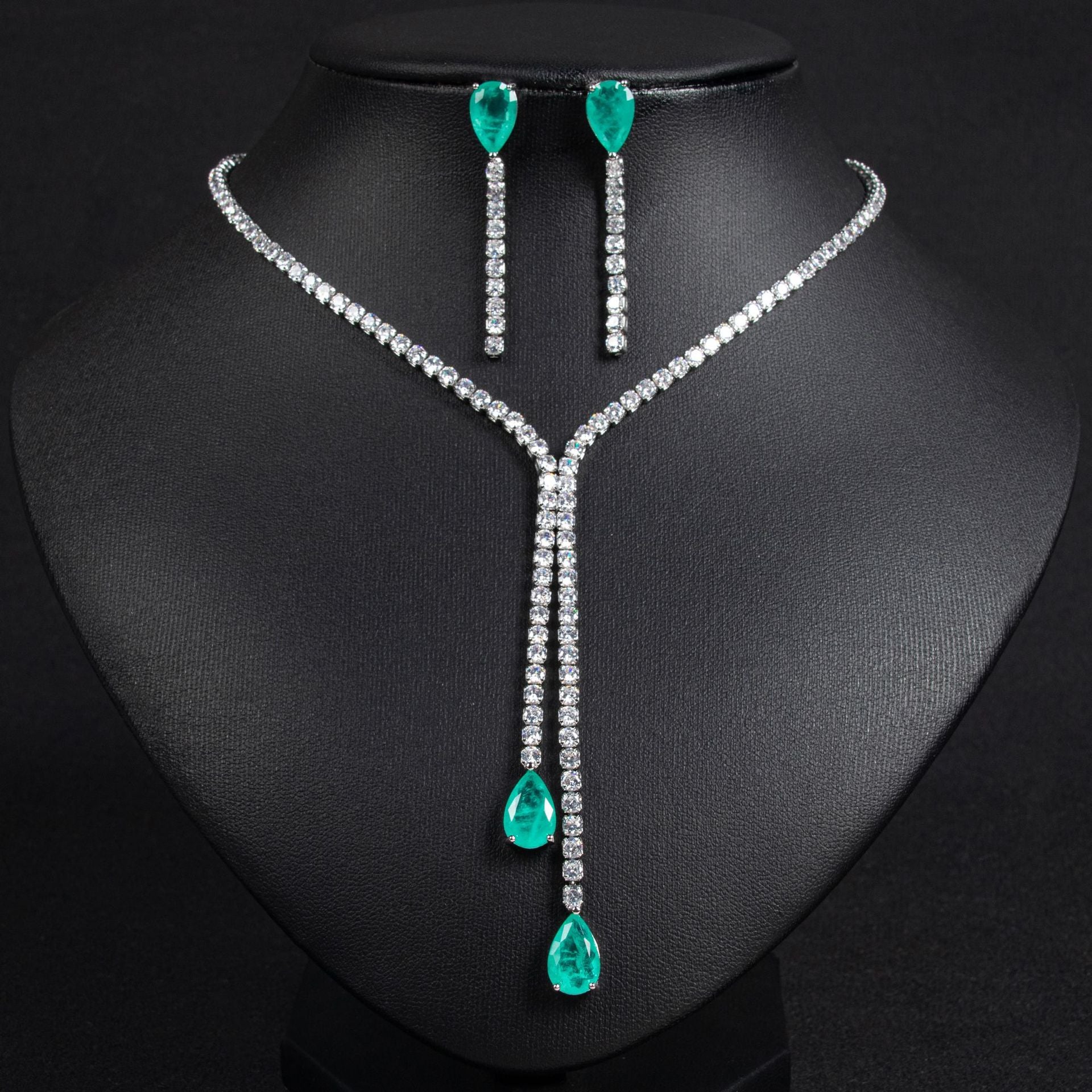 Cross-Border European and American Necklace Summer Women's High-End Light Luxury Water Drop Zircon Necklace Earring Set Natural Zircon Necklace