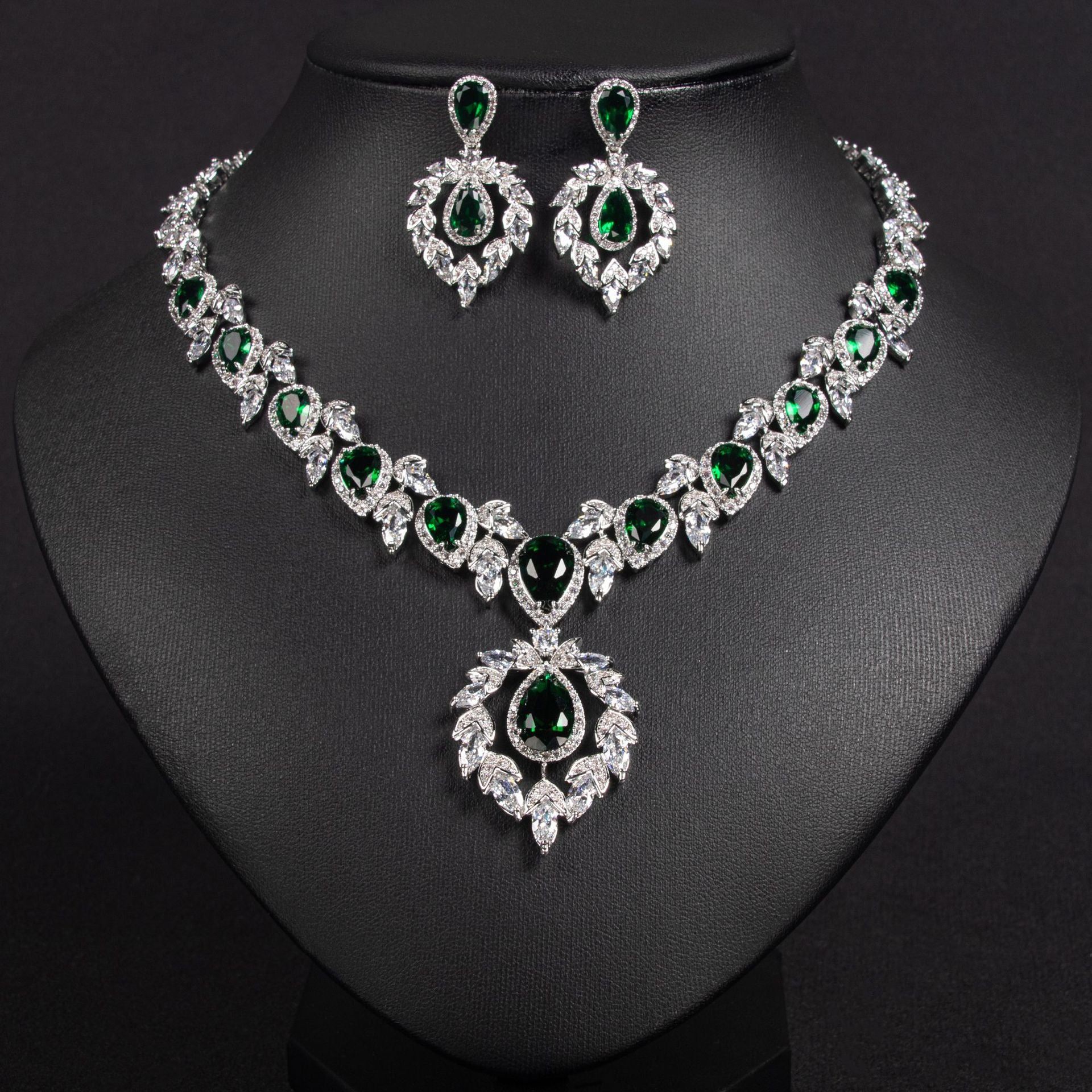 Bridal Dress Jewelry Set Zircon Water Drop Inlaid Multi-color Matching Middle Eastern Jewelry Necklace Earrings Jewelry