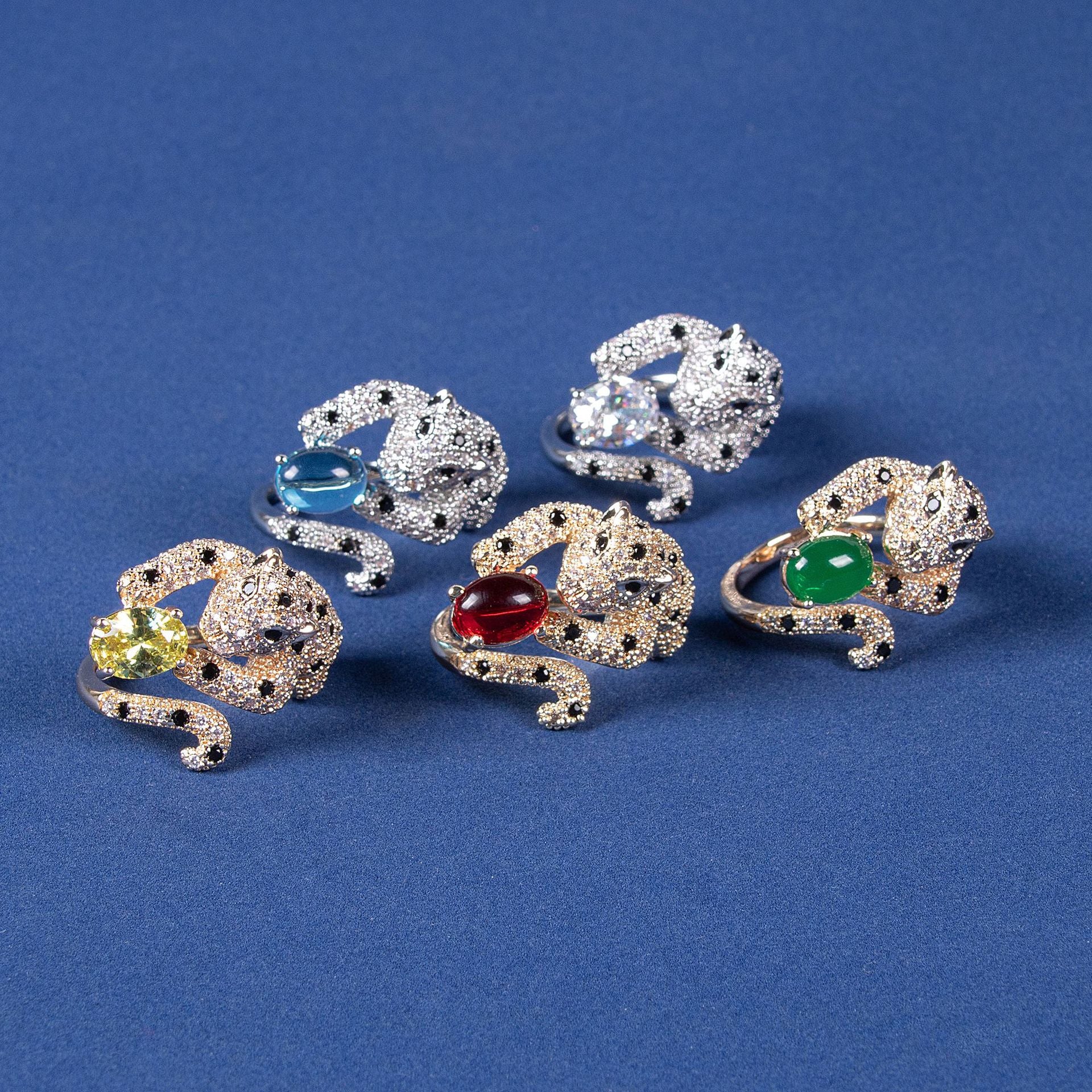 Cross-Border New European and American Style Jewelry Vintage Commuter Open Ring Leopard Gemstone Ring Jewelry Wholesale